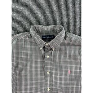 Vintage Polo Ralph Lauren Shirt Men XXL Gray Pink Windowpane Classic Pony Logo